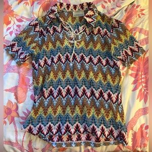 Vintage 70’s Woven Knit Colorful Patterned Women's Top